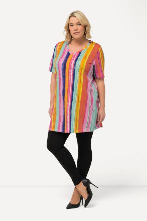 Rainbow Stripe V-Neck Short Sleeve Knit Tunic