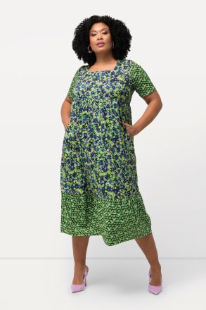 Mix Graphic Print Short Sleeve Empire Knit Dress
