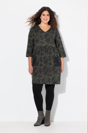 Mix Print Patch Pocket Empire Knit A-line Tunic