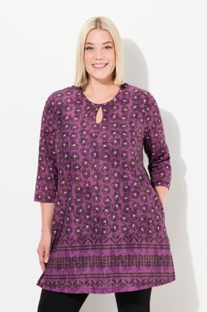 Floral Print Keyhole Border Stretch Knit Tunic