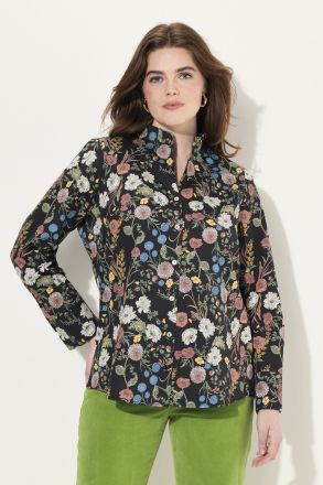 Floral Goblet Collar Long Sleeve Button Down Shirt