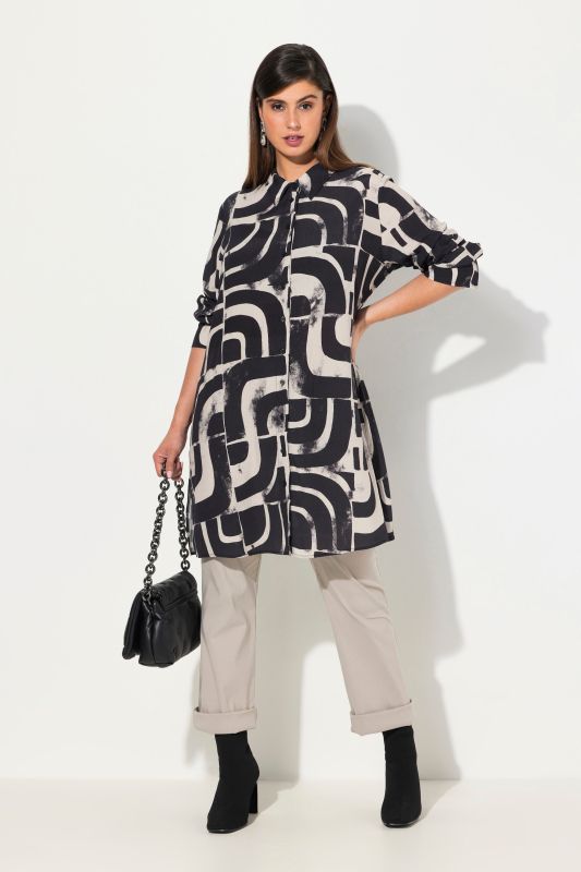 Geometric Print Long Sleeve Tunic Dress