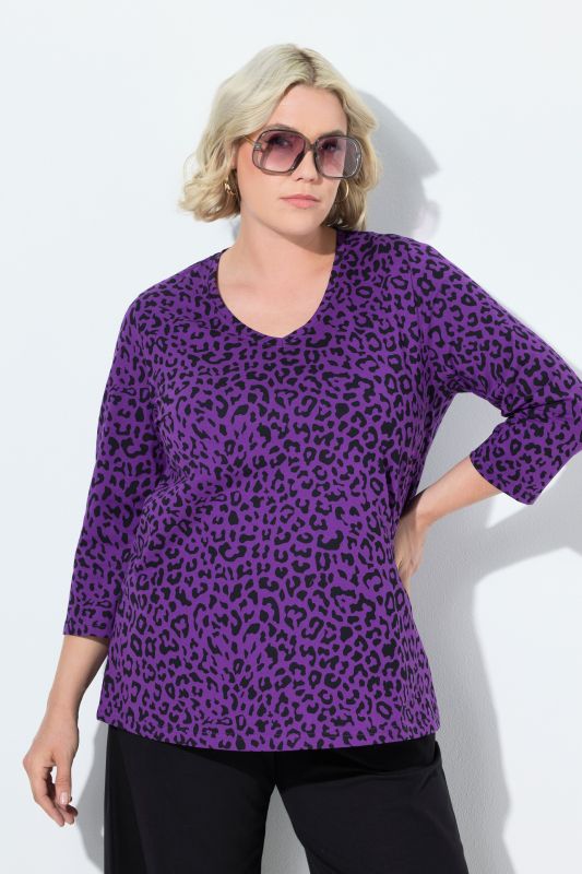 Colorful Leopard Print 3/4 Sleeve Tee
