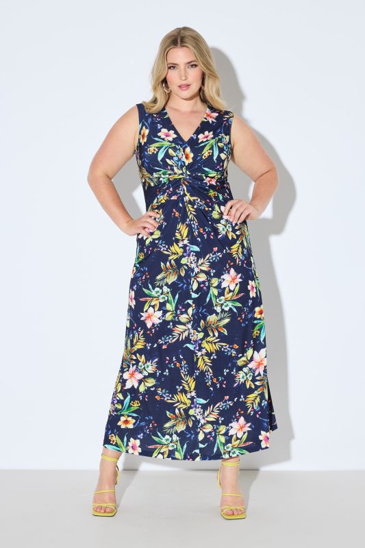 Floral Sleeveless Draped Maxi Dress