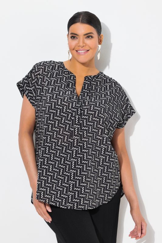 Zigzag Print Cap Sleeve Blouse