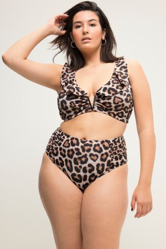 Bikini briefs, high waist, leopard print, side gathers