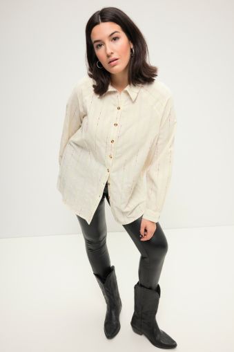 Blouse, oversized, color-bumps, shirt collar, long sleeves