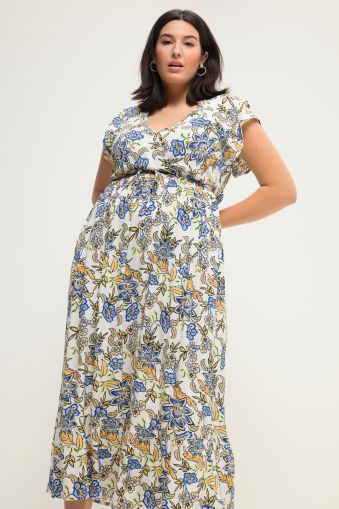 Maxi dress, straight fit, floral print, elastic waist