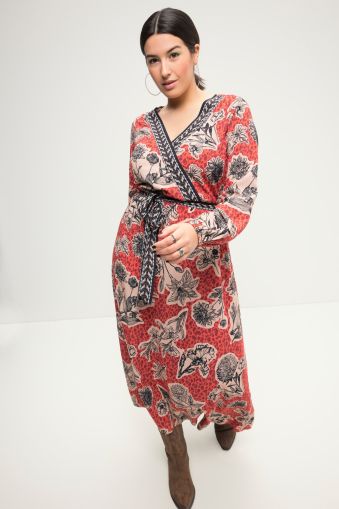 Maxi dress, A-line, floral print, V-neck, long sleeve