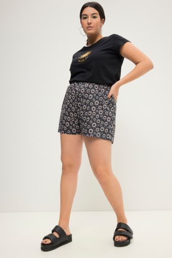 Shorts, Wide Legs, HighWaist, Sun-Print, Elastic Waistband