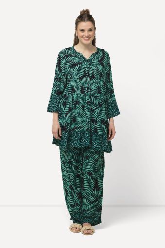 Palm Leaf Print Flounce Panel Tunic Blouse