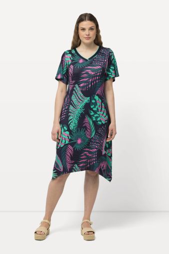 Animal Leaf Print Short Sleeve Midi Dress