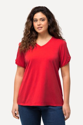 Pom Pom Trim Cold Shoulder Tee