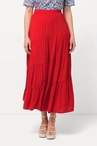 Tiered Flounce Panel Elastic Waist Maxi Skirt