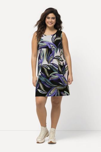 Leaf Print Sleeveless Swing Dress