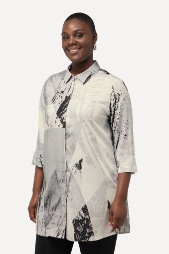 Feather Print Short Sleeve Tunic Blouse