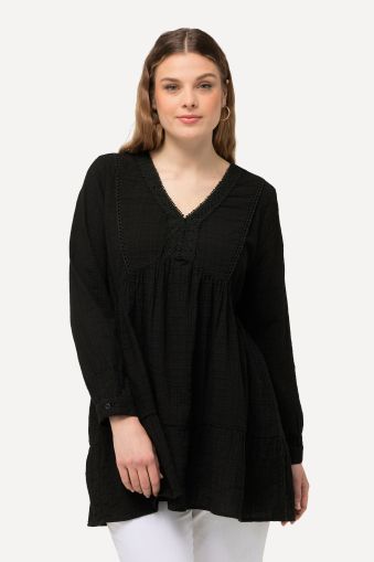 Textured Lace Detail Long Sleeve Tunic