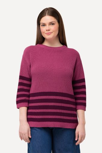 Eco Cotton Striped 3/4 Sleeve Sweater