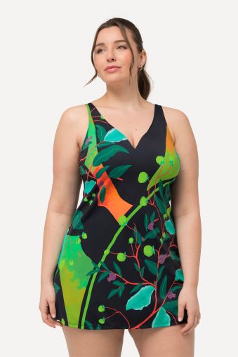 Colorful Leaf Print Swim Dress