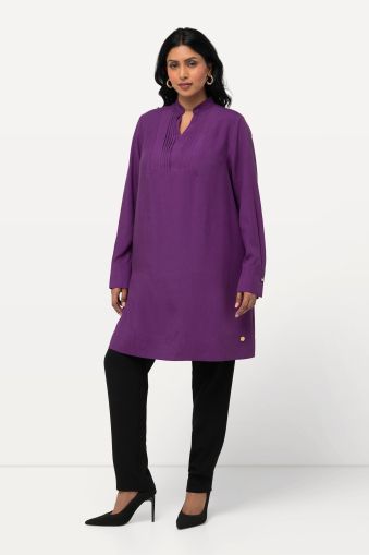 Collared Long Sleeve Lyocell Tunic Blouse