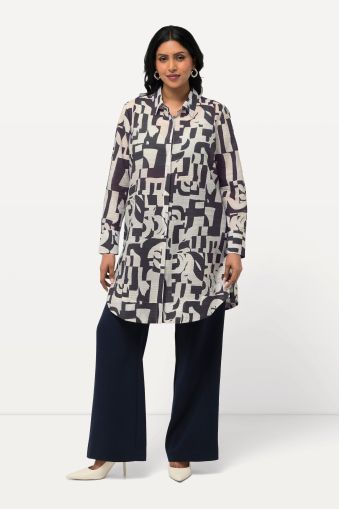 Abstract Print Long Sleeve Tunic Blouse