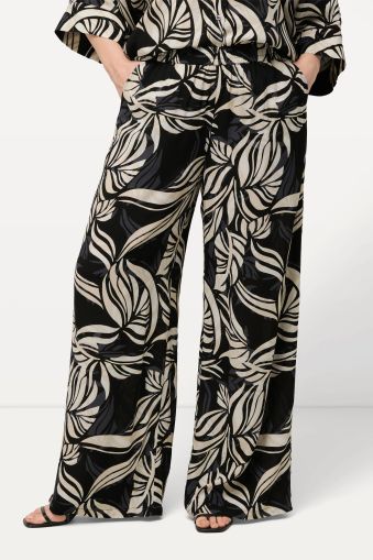 Wide Leg Leaf Print Elastic Waist Pants