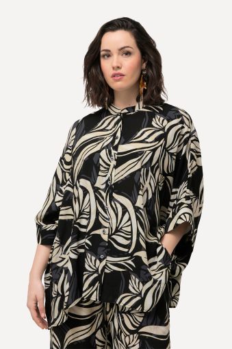 Oversized Leaf Print 3/4 Sleeve Blouse