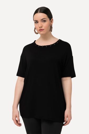 Eyelet Neckline Short Sleeve Tee