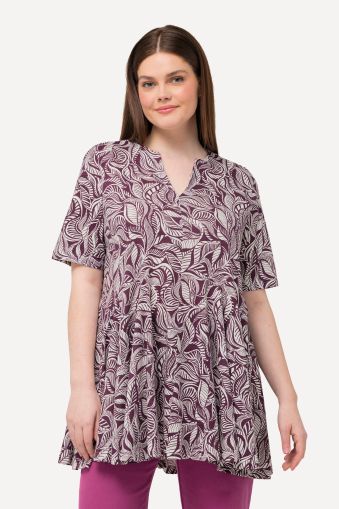 Eco Cotton Leaf Print Short Sleeve Knit Tunic