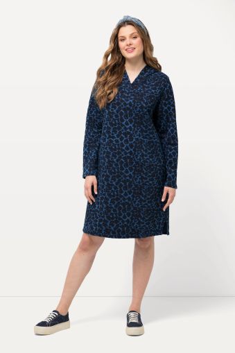 Leopard Print Long Sleeve Hooded Sweatshirt Dress