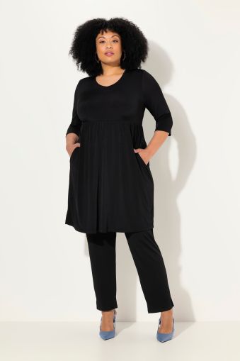 Matte Jersey Empire Waist 3/4 Sleeve Knit Tunic Dress