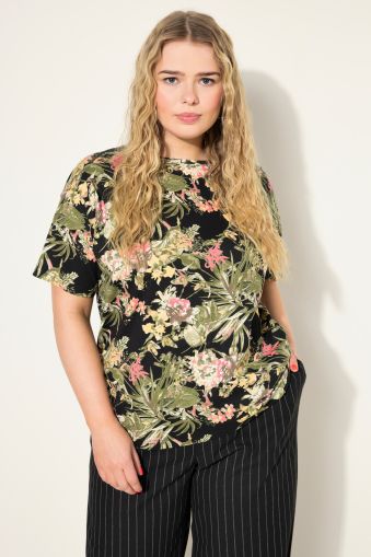 Tropical Print Round Neck Oversized Tee