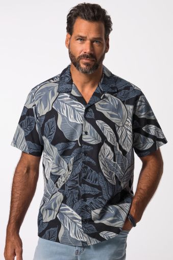 Linen-blend shirt, short sleeve, all-over print, Cuba collar, modern fit, up to 8 XL