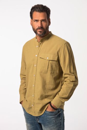 Linen blend shirt, long-sleeve, stand-up collar, Modern Fit, up to 8 XL