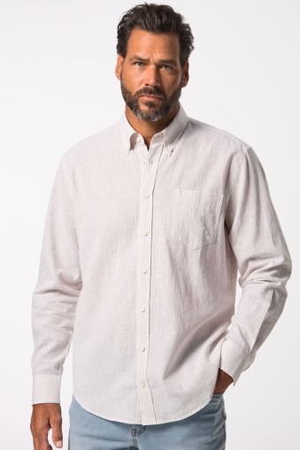 Linen blend striped shirt, long sleeve, button-down collar, modern fit, up to 8 XL