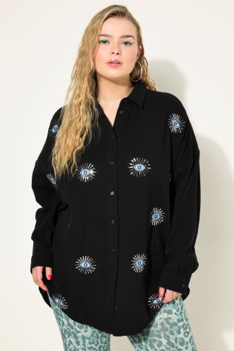 Eye Embroidery Button Front Shirt