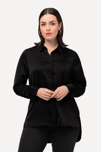 Long Sleeve Collared Satin Blouse