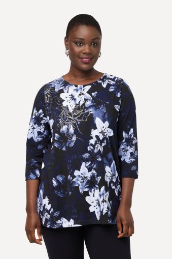 Floral Print 3/4 Sleeve Pima Cotton Tee