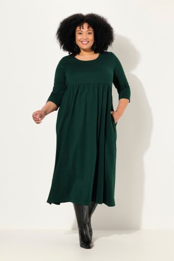 Cotton Knit 3/4 Sleeve Empire Pocket Dress