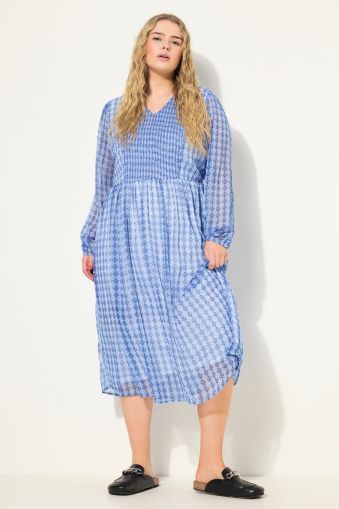 Smocked Panel Printed Dress