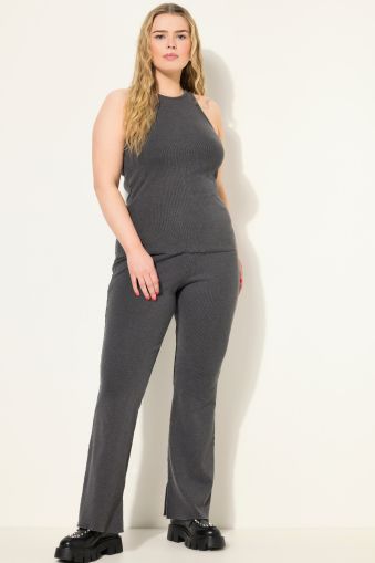 Flared Elastic Waist Ribbed Jersey Pants