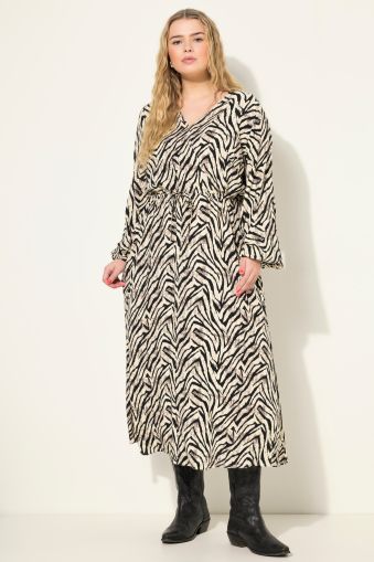 Zebra Print Wrap Look Long Sleeve Dress