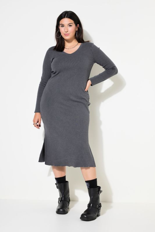 Ribbed Acid Wash Long Sleeve Dress