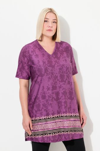 Border Print Stretch Knit Pocket Tunic