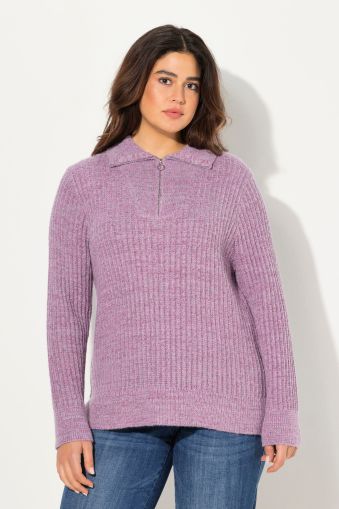 Ribbed Troyer Collar Long Sleeve Sweater