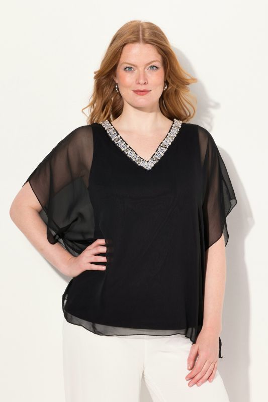 Layered Chiffon V-Neck Blouse