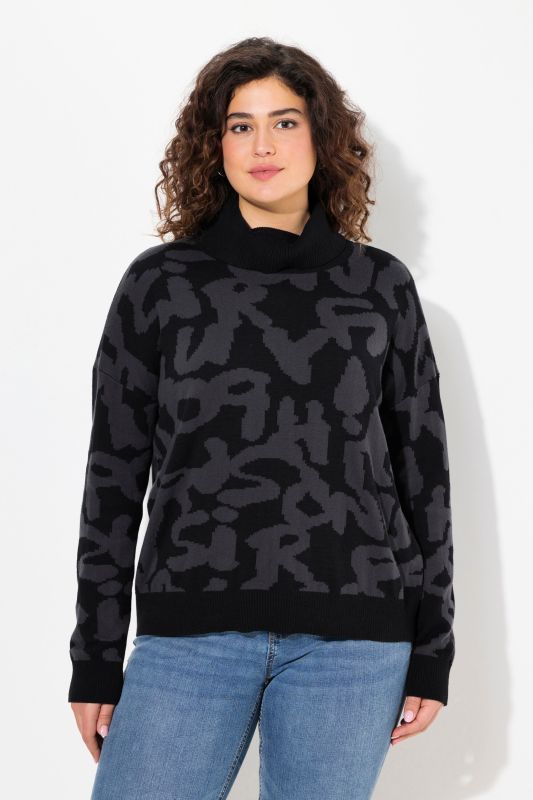 Letter Graphic Long Sleeve Turtleneck Sweater