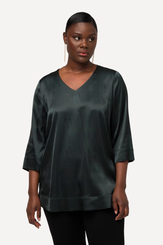 3/4 Sleeve Satin V-Neck Blouse