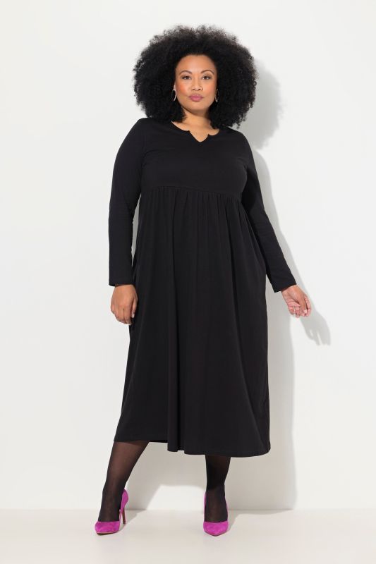 Notch Neck Empire Knit Long Sleeve Dress