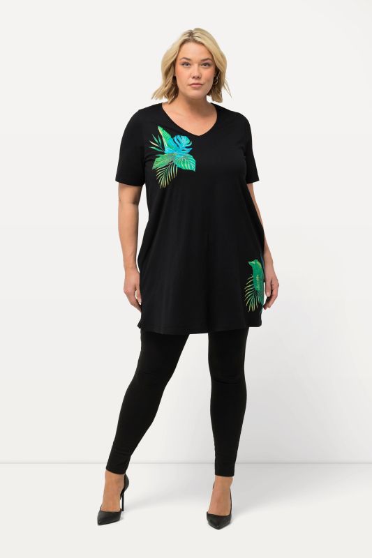 Placement Palm Print A-line Pocket Knit Tunic